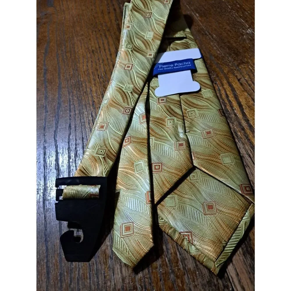 New Pierre Pacha Handmade Gold Orange Mens Dress Neck Tie